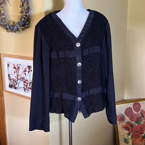 Vintage KC SPENCER Size XL/1X
Black Blouse Velvety Stripe Textured Lagenlook